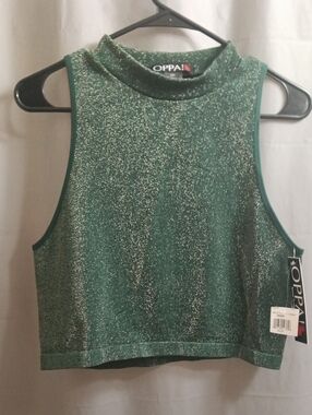 Oppa! Green Sparkle Crop Tank Top